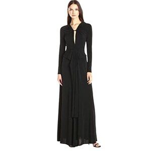 Halston‎ Heritage Dress XS Women Stretch Matte Jersey Long Sleeve Gown Cocktail